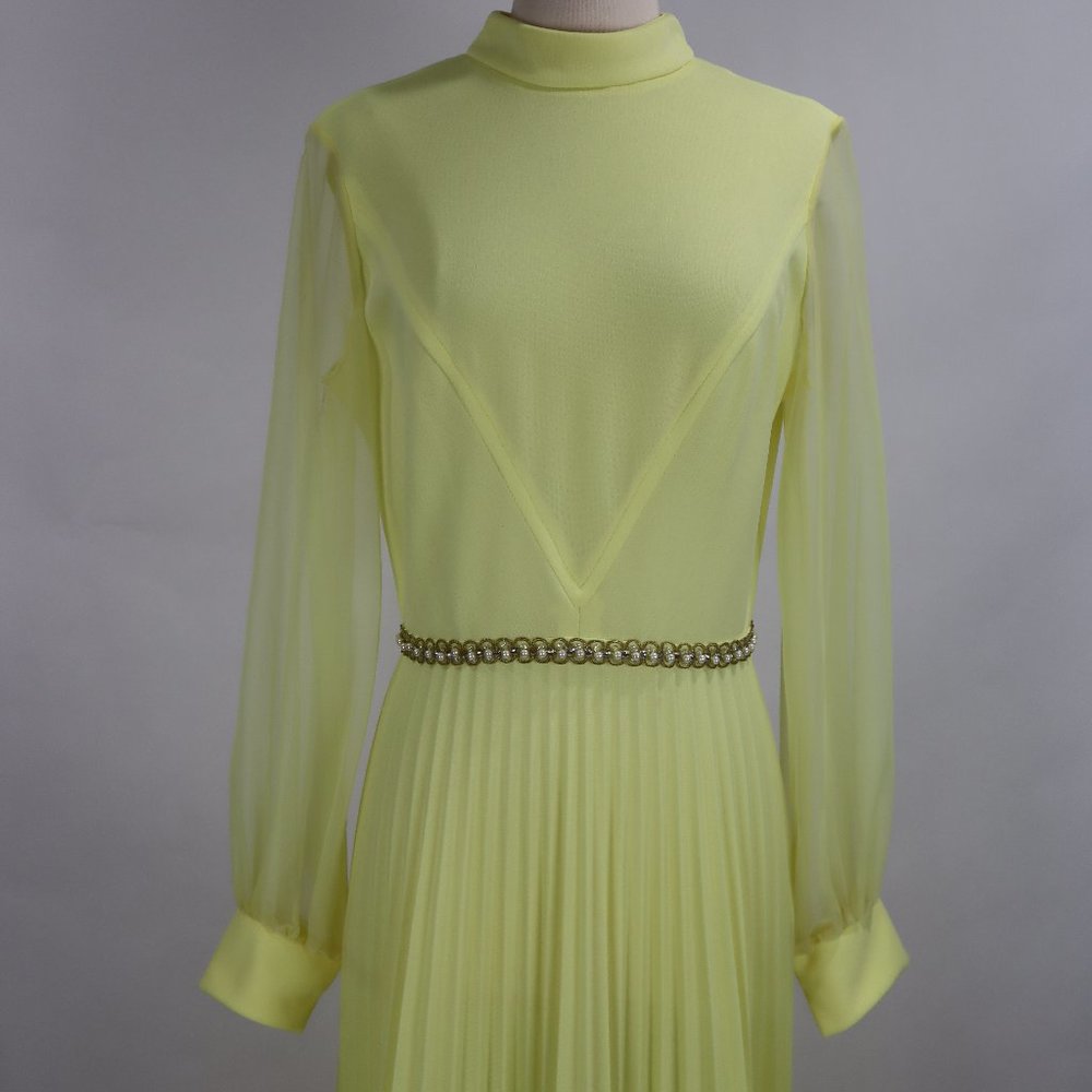 Vtg 1970's Yellow Formal Long Party Dress Gown Cocktail Hippie Prairie Boho S - Picture 5 of 12